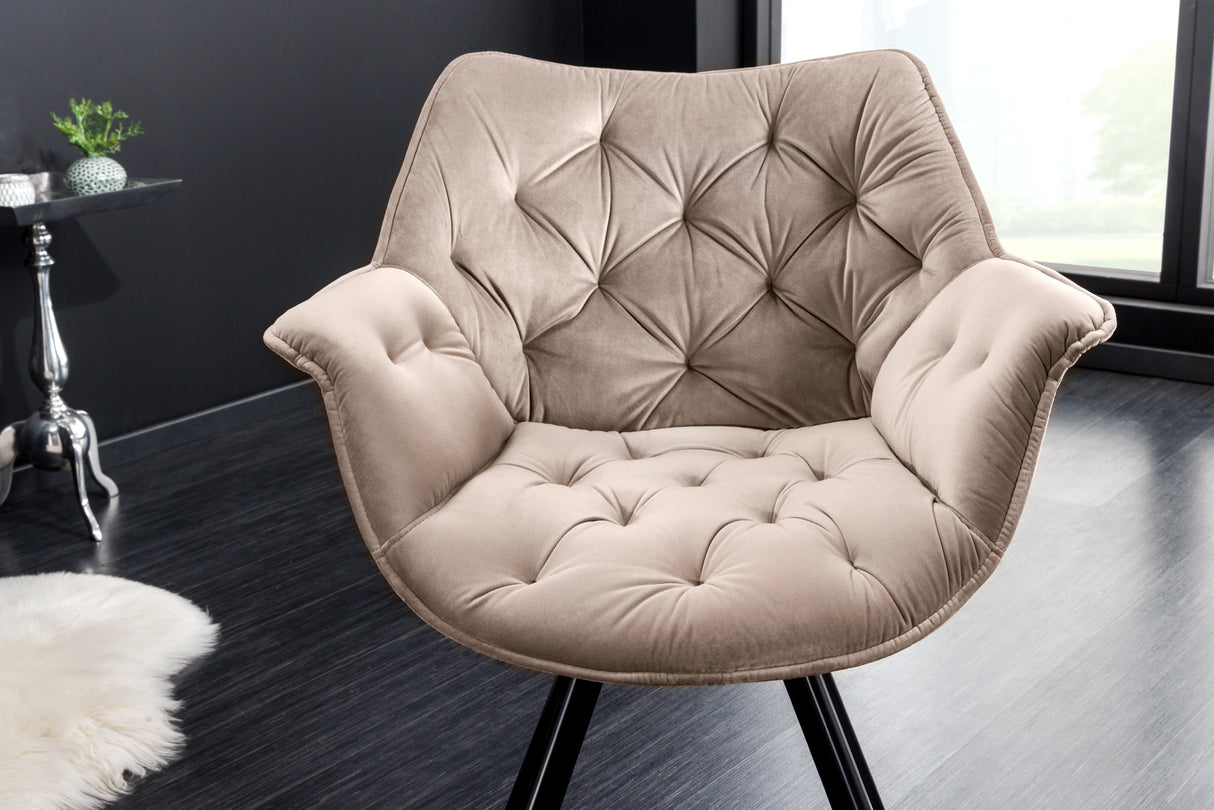 Swivel chair THE DUTCH COMFORT with armrests velvet champagne greige