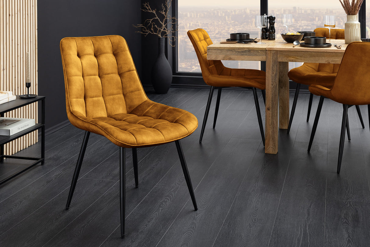 Stuhl ROADSTAR Samt senfgelb mit schwarzen Metallbeinen