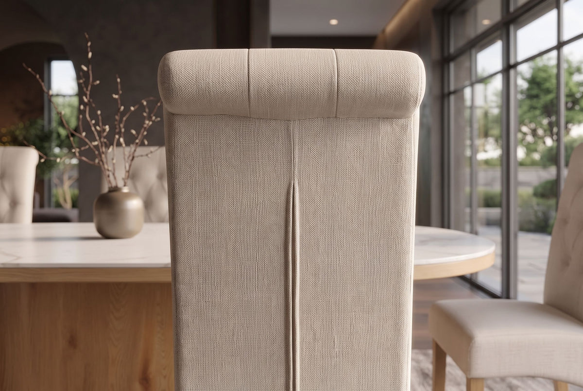 Chair CASA w/ neck roll textured fabric beige