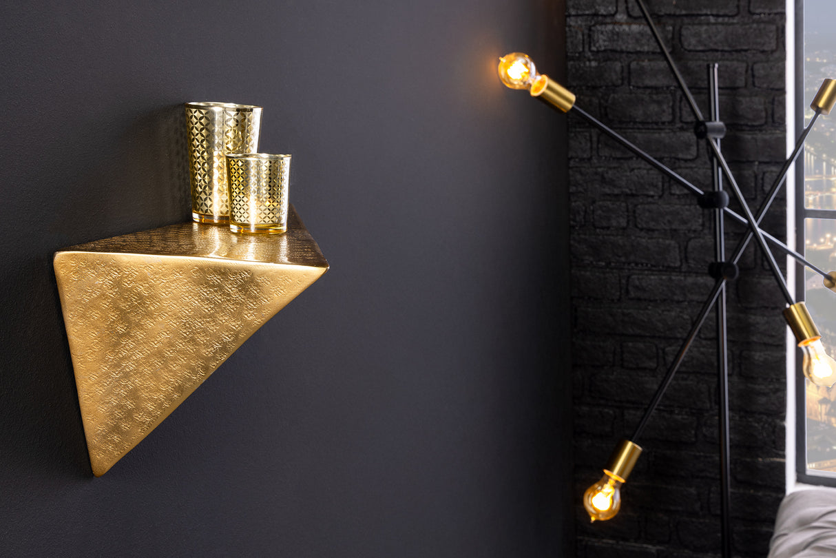 Wall shelf PYRAMID 40cm hammer stroke effect gold