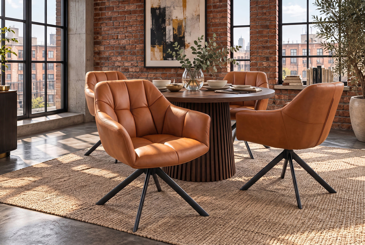 Swivel chair PAPILLON 180° rotatable w/ armrests leather cognac