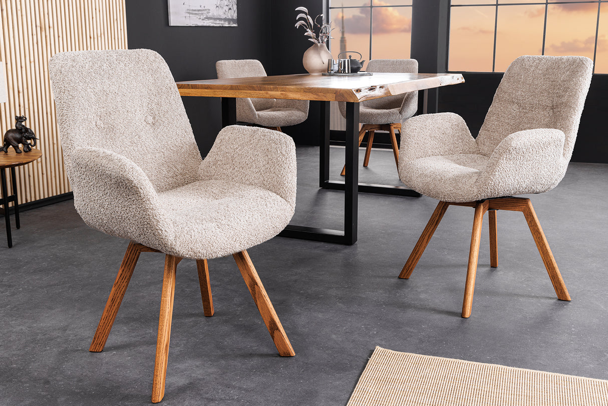 Swivel chair BALTIC rotatable 360° w/ armrests bouclé beige natural