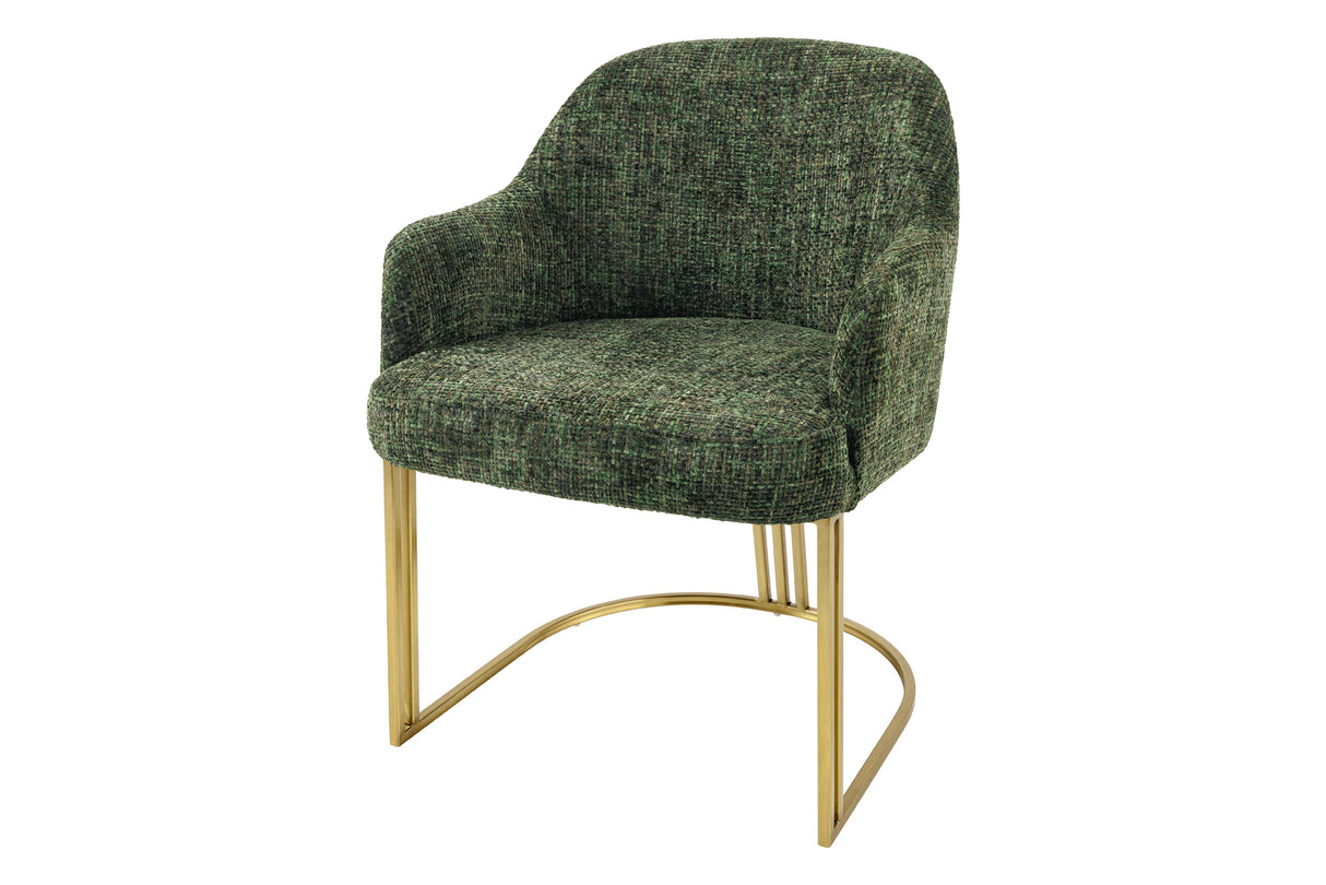 Chair EXTRAVAGANCIA dark green chenille fabric w/ armrests and champagne golden frame