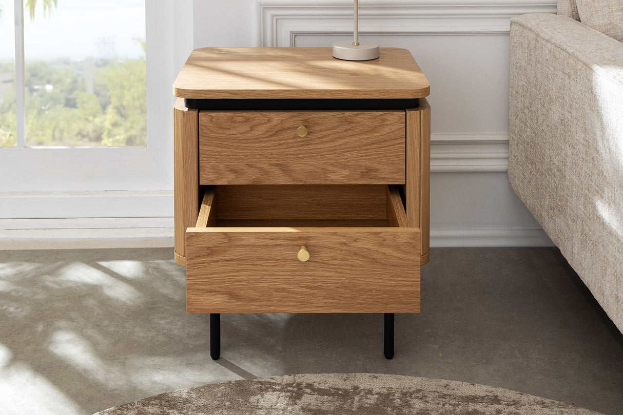 Bedside table ATELIER 55cm natural oak wood look w/ black legs