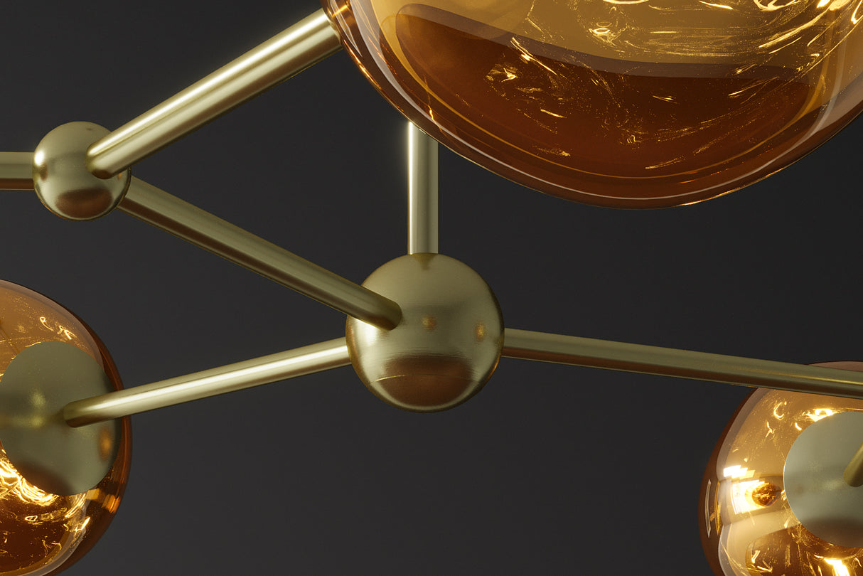 Pendelleuchte LIQUID DIAMOND 5 Glasschirme gold