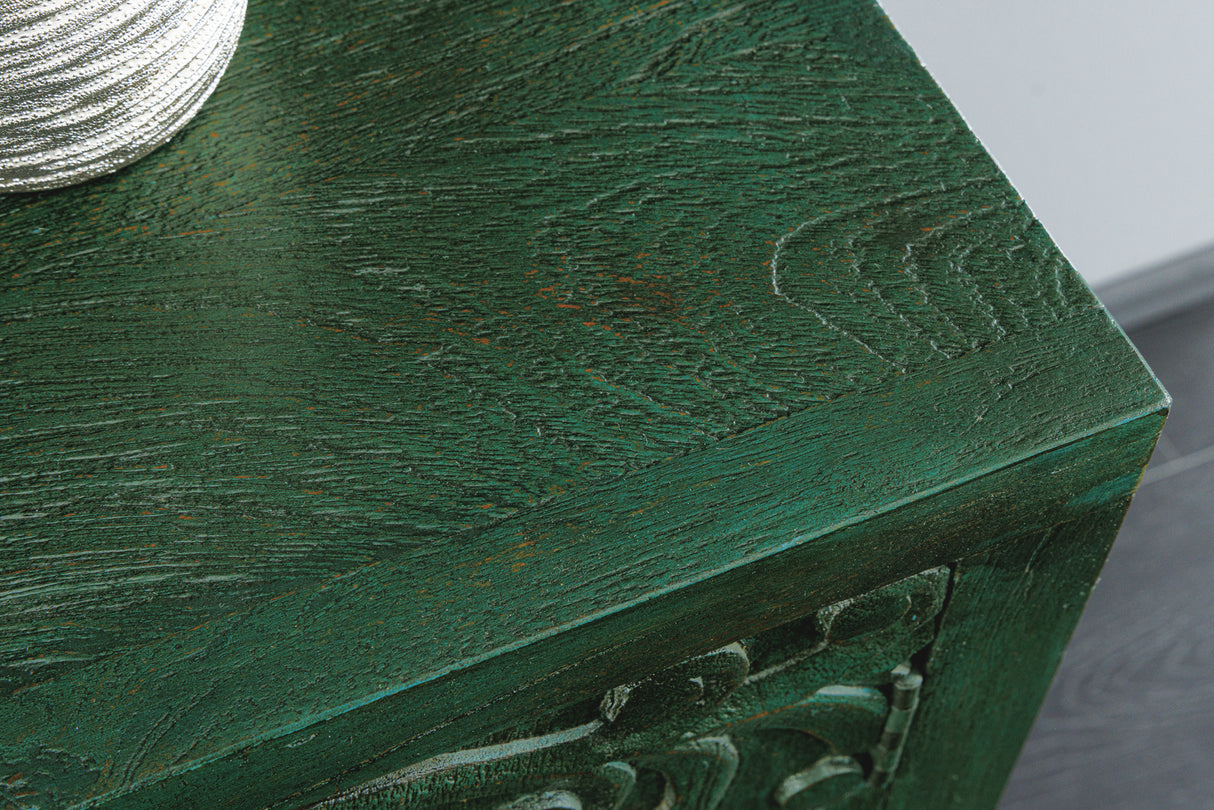 Sideboard PEACOCK 175cm 3D Mangoholz Antik-Look dunkelgrün gold handgefertigt