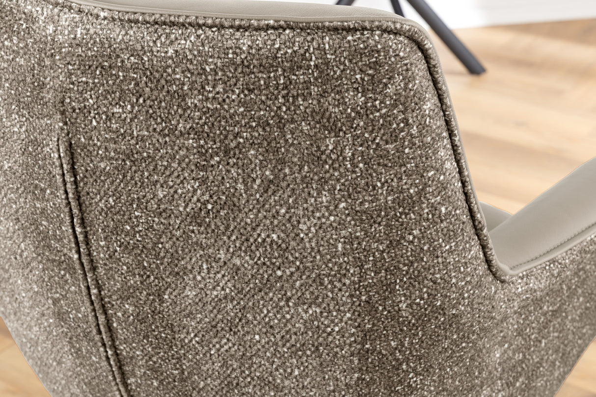 Drehstuhl LE GRAND 180° drehbar mit Armlehnen Strukturstoff und Leder taupe