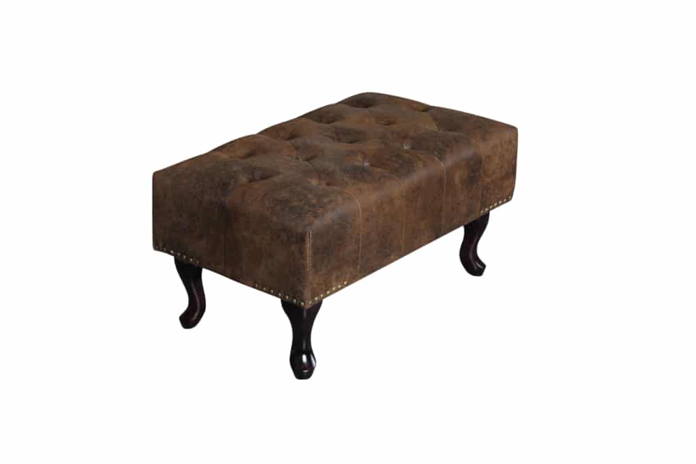 Foot stool CHESTERFIELD antique look microfibre brown