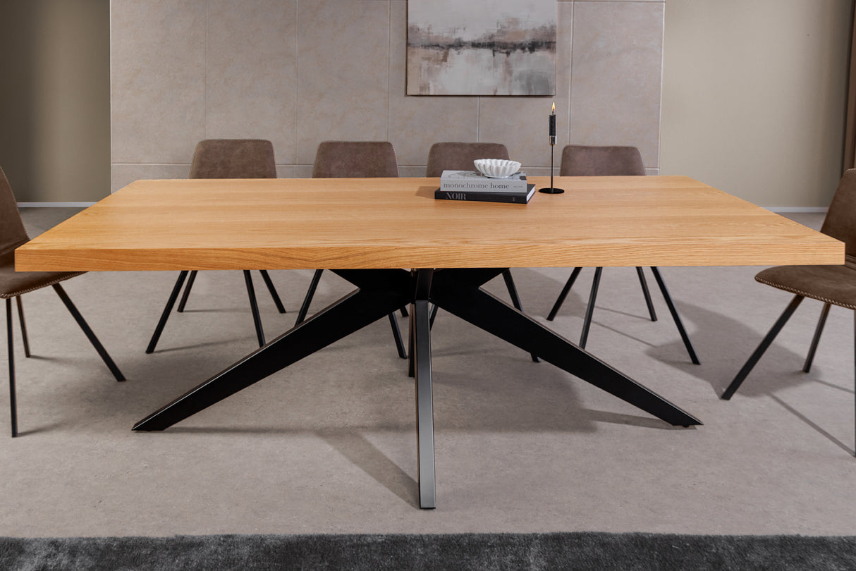 Dining table ZEUS 200cm natural oak wood look w/ black metal frame