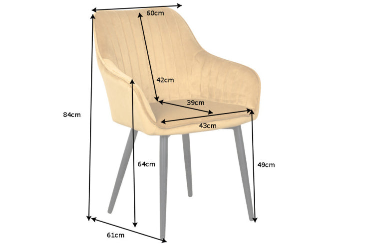 Chair TURIN with armrests velvet mustard yellow