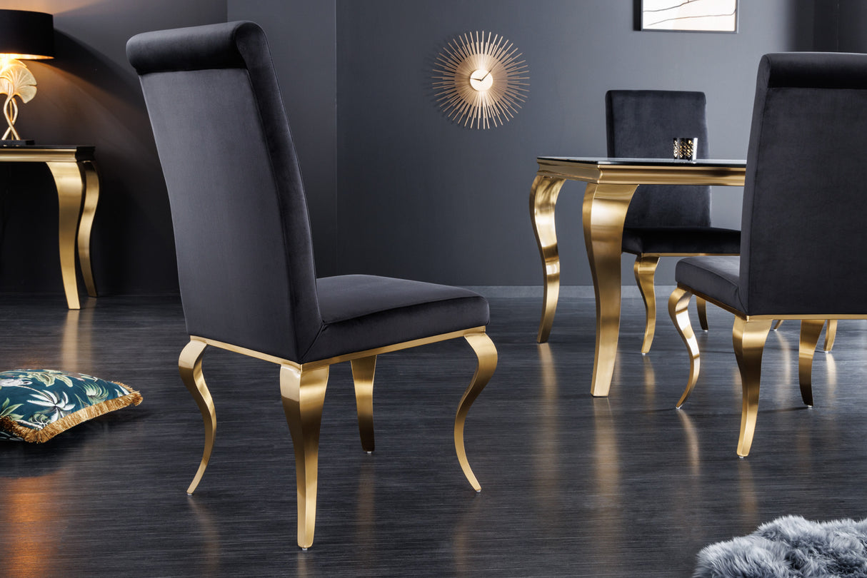 Stuhl MODERN BAROCK Samt schwarz goldene Beine im Barockstil