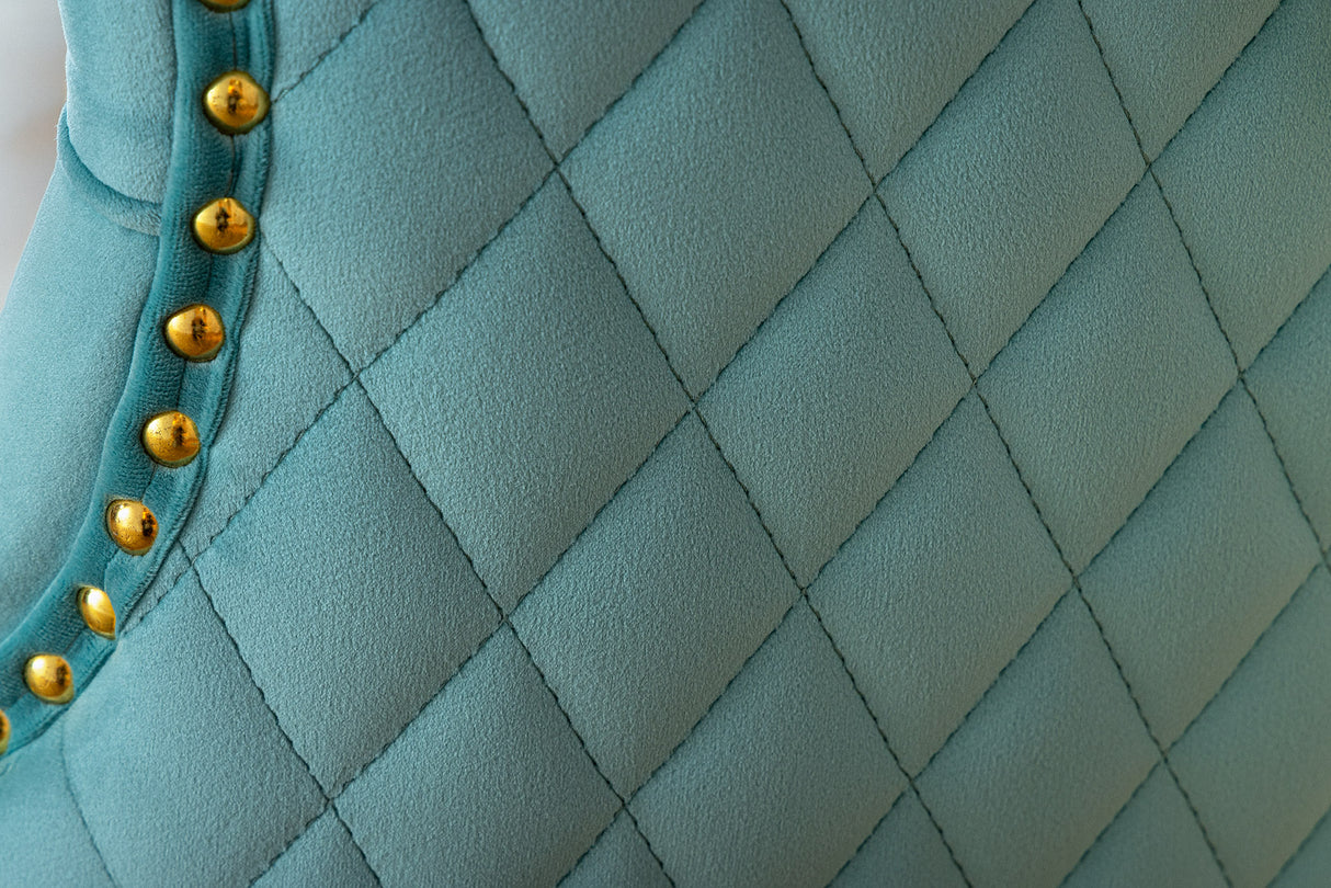 Chair CASTLE DELUXE w/ lion´s head handle velvet blue golden legs in baroque style