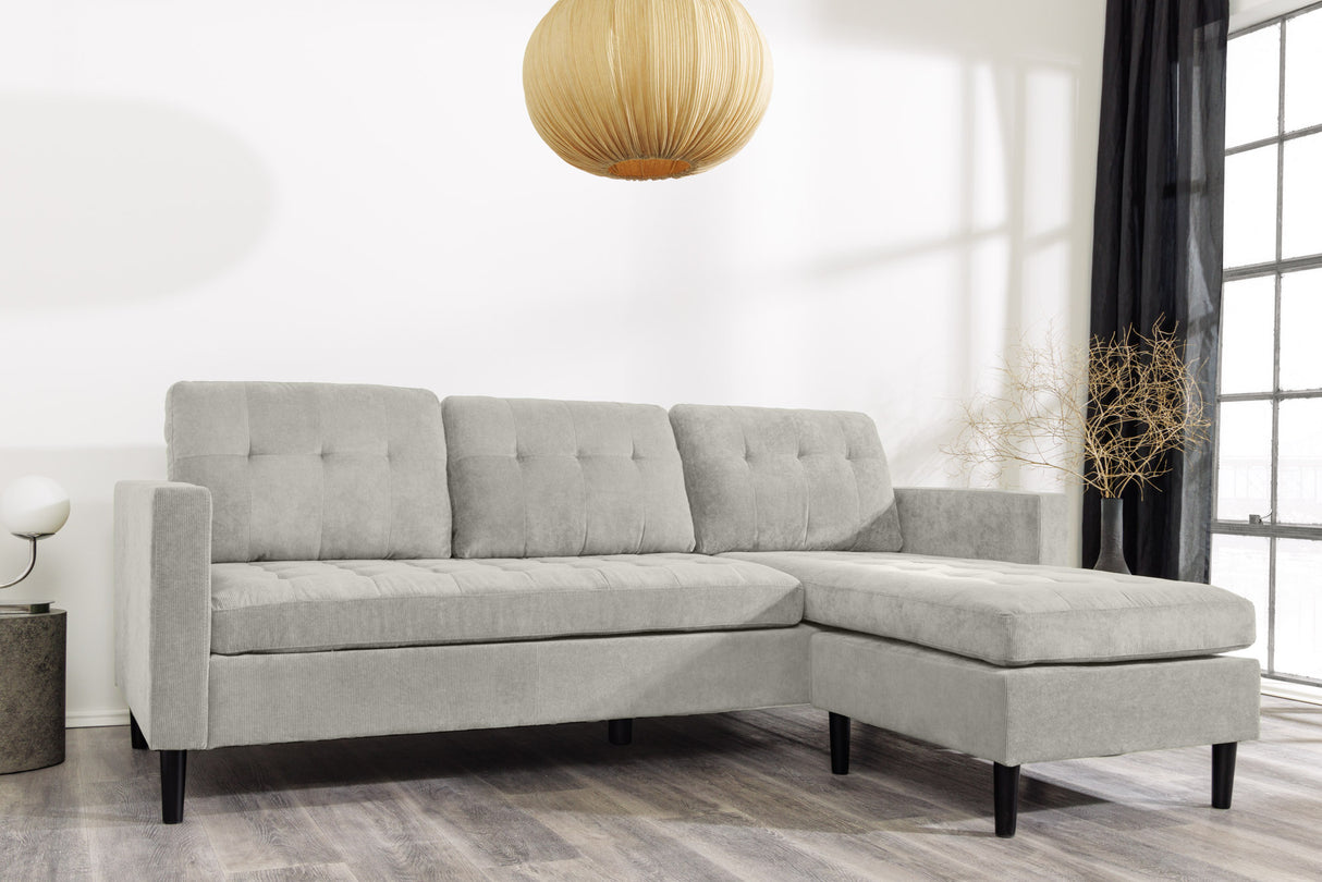 Ecksofa STOCKHOLM 220cm 3-Sitzer Federkern Cordstoff greige