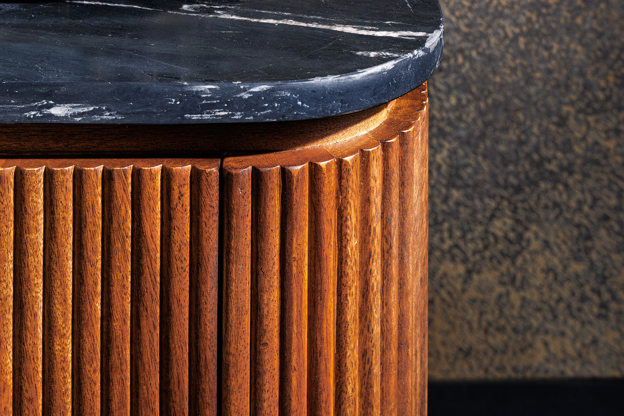 Coffee table GATSBY 110cm retro style mango wood gold marble top black