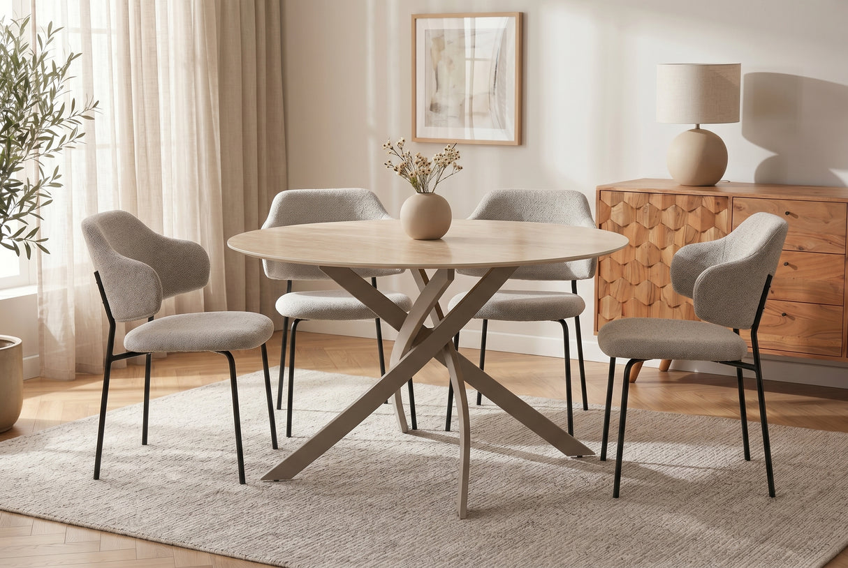 Dining table ALPINE Ø 120cm round travertine ceramic champagne greige