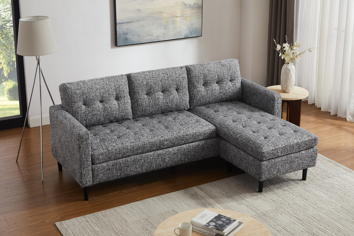 Ecksofa STOCKHOLM 220cm 3-Sitzer Federkern Strukturstoff grau