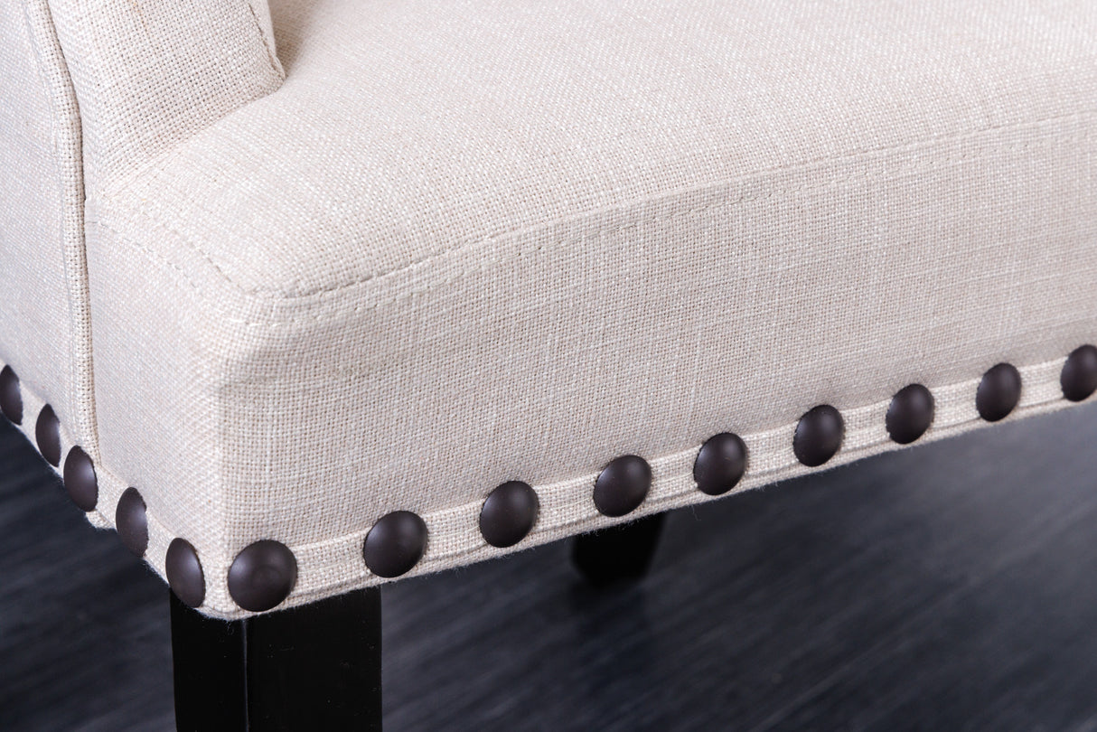 Chair CASTLE w/ armrests black legs textured fabric beige in chesterfield style