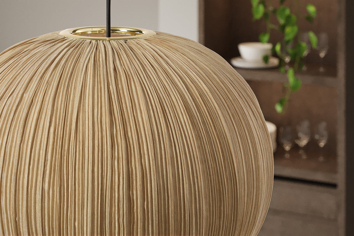 Pendelleuchte ORGANIC 35cm Natur Stoffschirm Gold im Boho Style