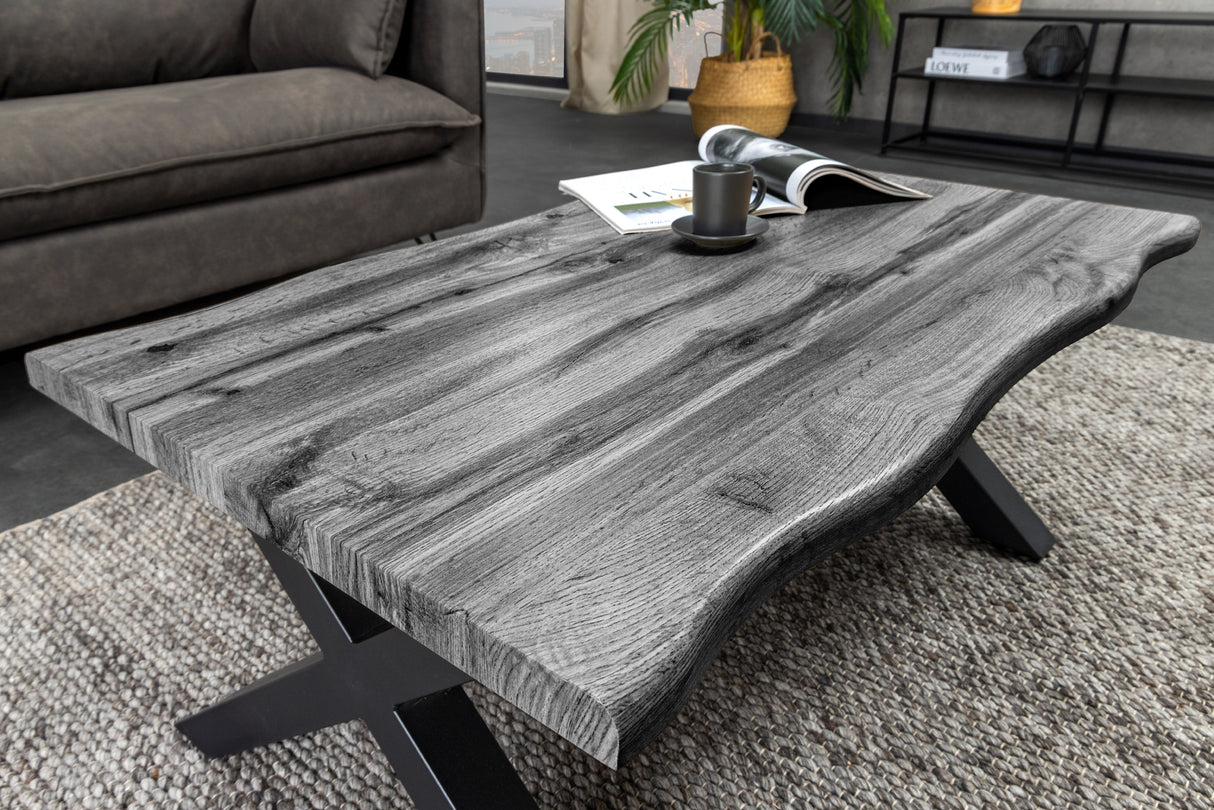 Coffee table WILD 90cm table top 30mm X-legs wild oak look grey