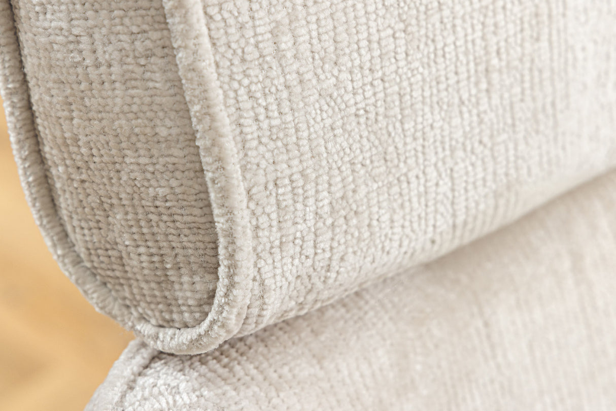 Drehstuhl UNIQUE 180° mit Armlehnen Chenillestoff champagnerbeige und schwarzen Beinen