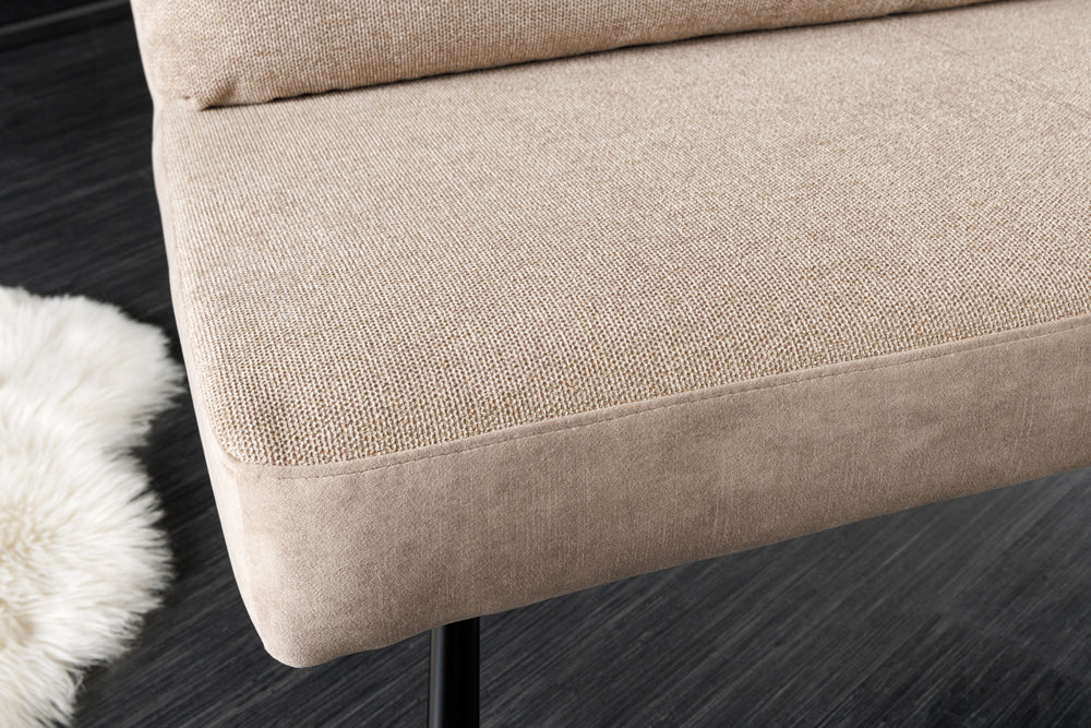Bench BIG GEORGE 160cm flat woven fabric spring core velvet champagne beige