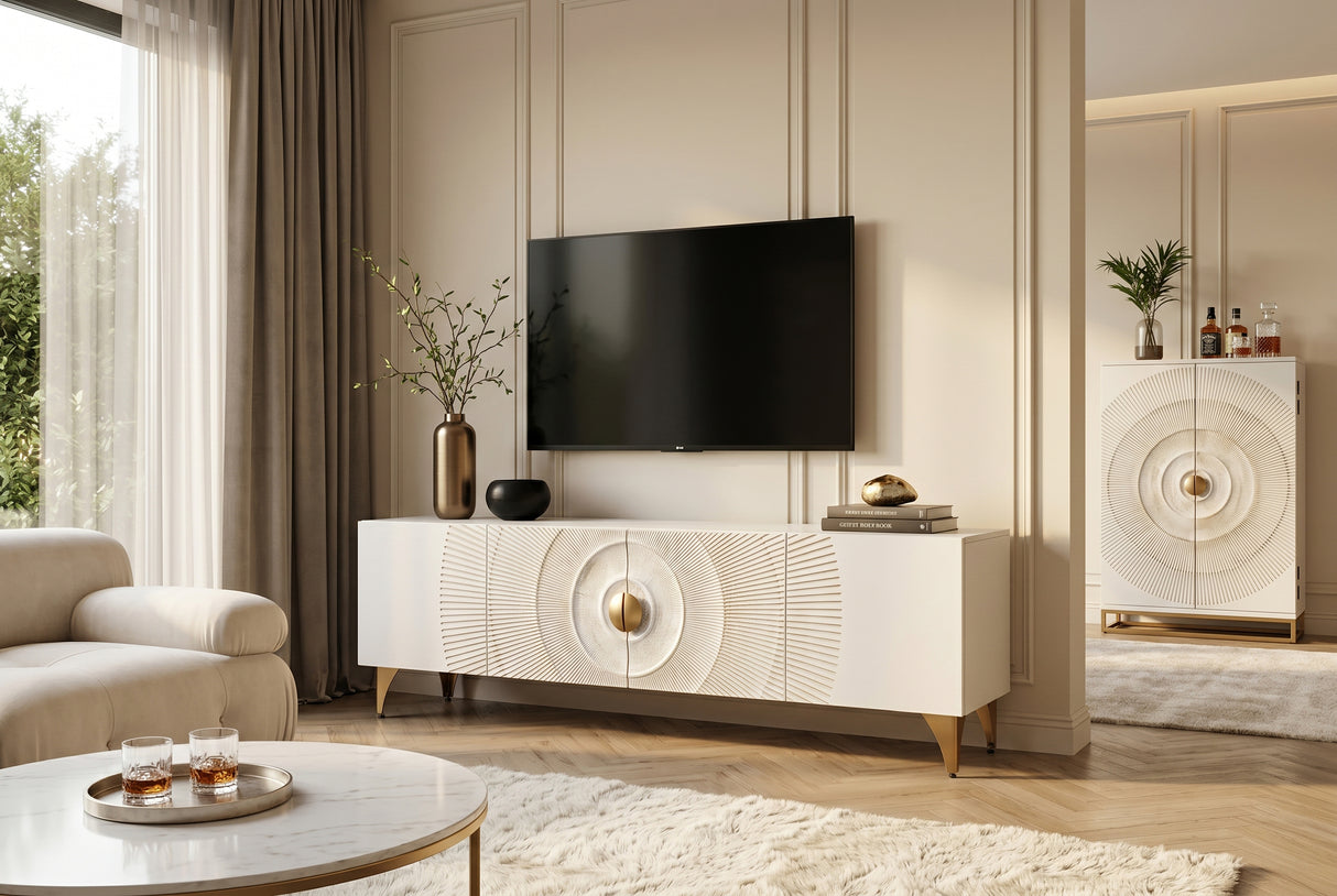 TV-Wand GOLDEN SUNSET 180 cm 3D Mangoholz weiß
