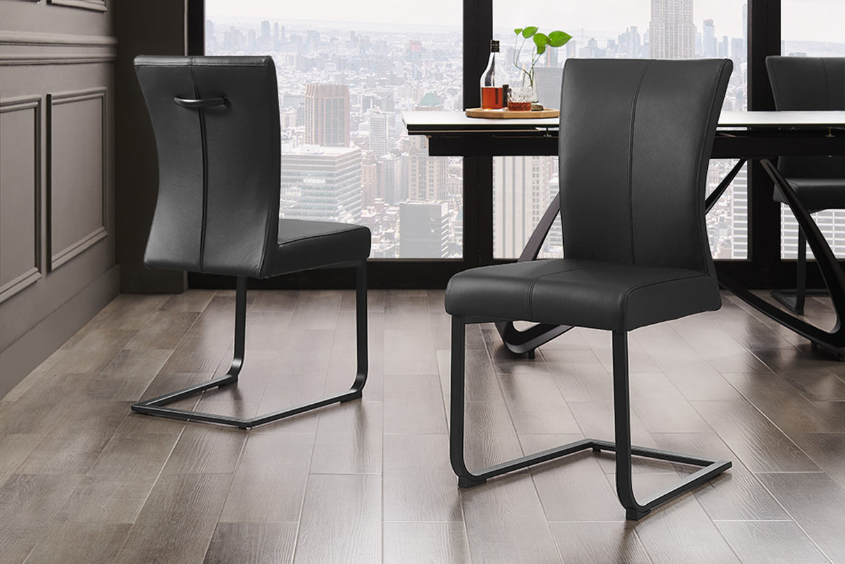 Freischwinger Stuhl SAMSON Echtleder schwarz mit schwarzem Griff