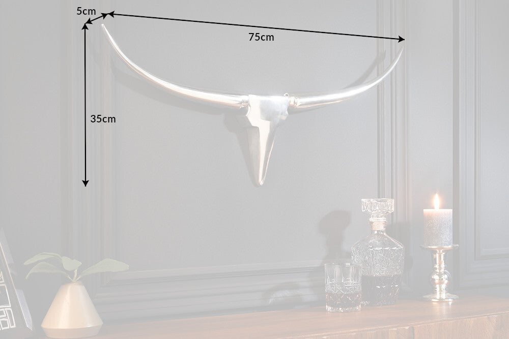 Wall Decoration antlers BULL 75cm aluminium silver