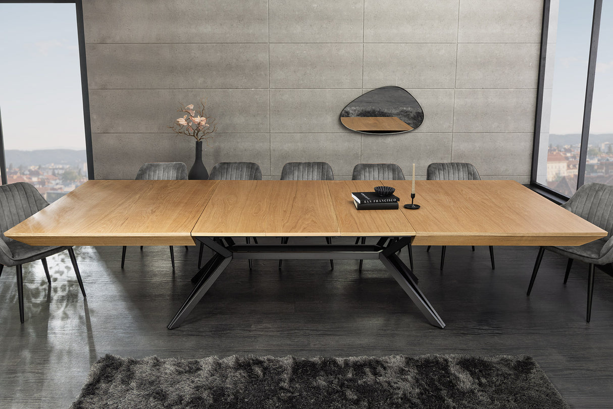 Dining table GIANT 200-320cm extendable natural oak wood look w/ black metal frame