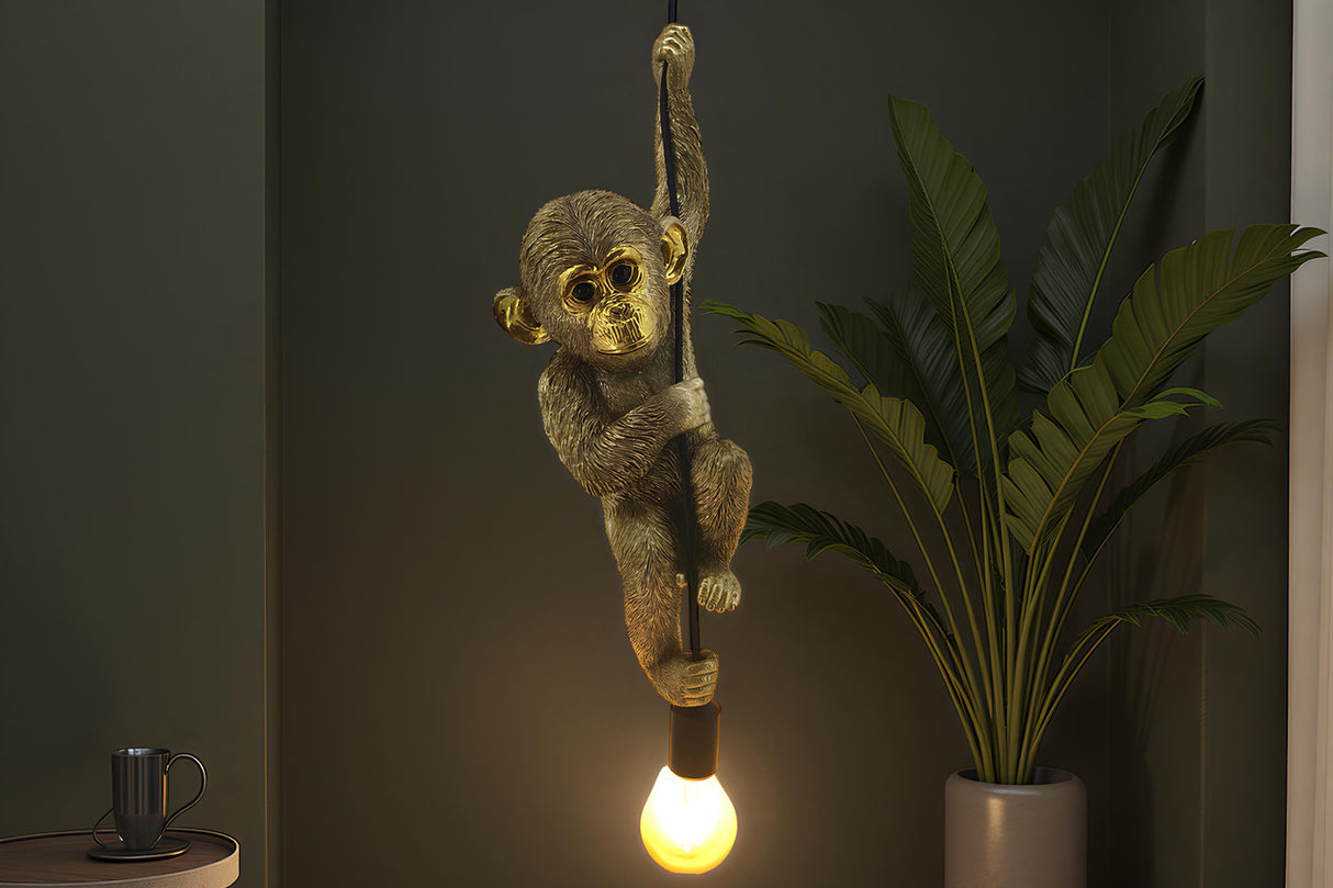 Pendelleuchte AFFE 55 cm, handgefertigte Affenskulptur, Gold
