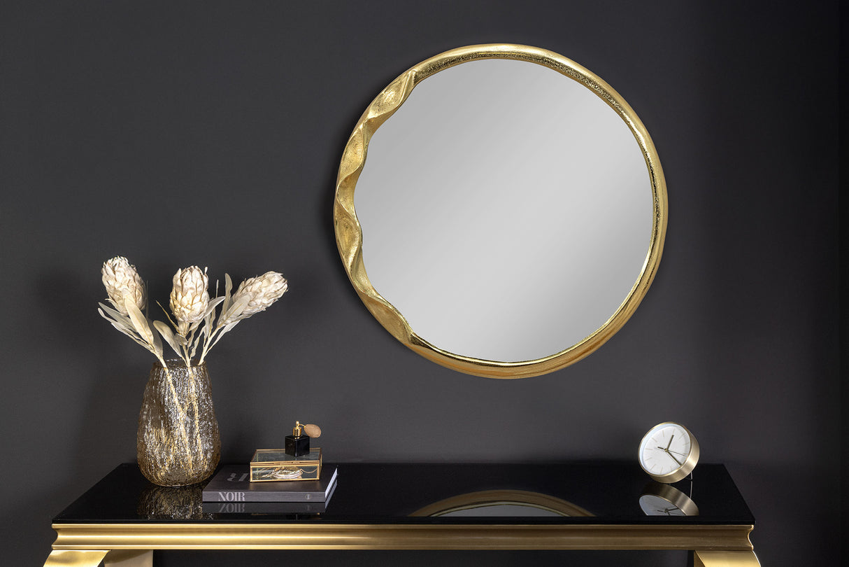 Wall mirror PORTRAIT 55cm wavy frame gold metal handmade