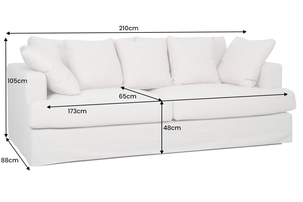 Sofa HEAVEN 210cm 3-seater spring core removable cover linen natural