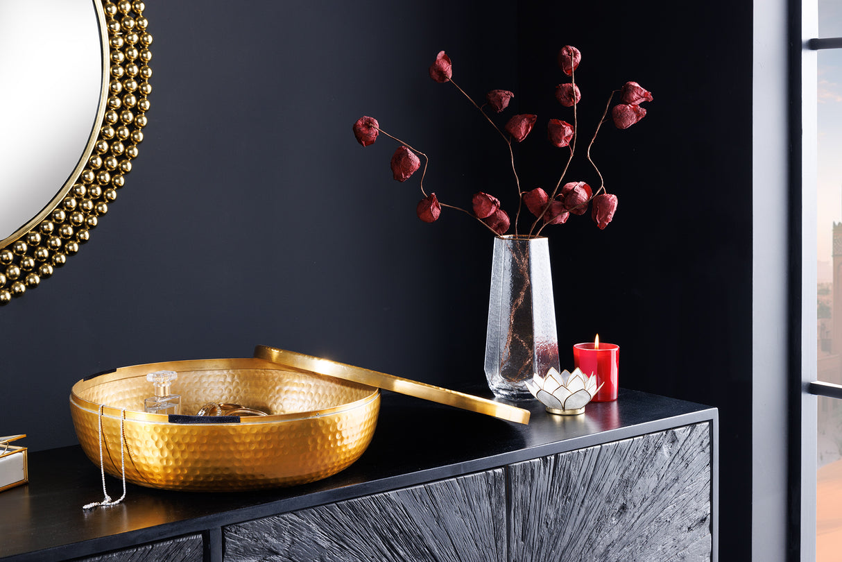 Bowl ORIENT with lid 40cm aluminum gold