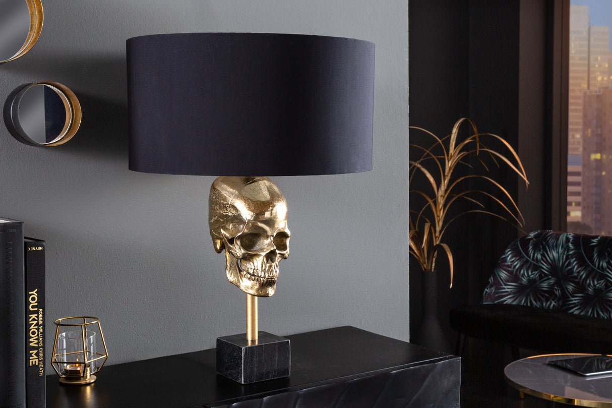 Table lamp SKULL 56cm gold cotton shade black