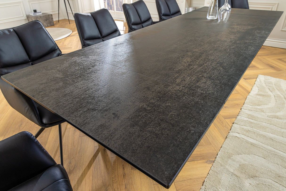 Esstisch INFINITY 180-220-260cm Marmoroptik Rost Schwarz Keramik Hartglas