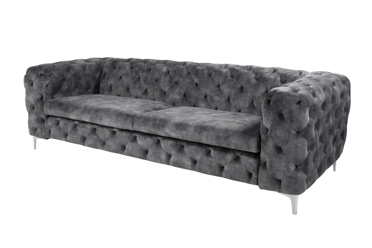 Sofa MODERN BAROCK 240cm 3-seater velvet dark grey Chesterfield look
