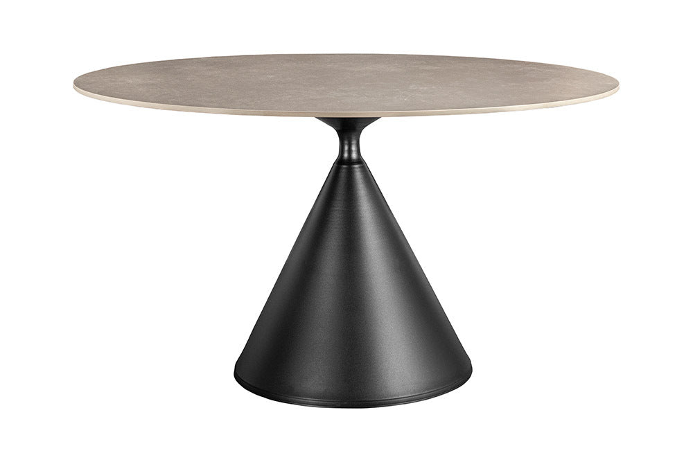 Esstisch SIGNATURE 135 cm, rund, schwarzer Metallrahmen, Platte aus grauem Keramikmarmor