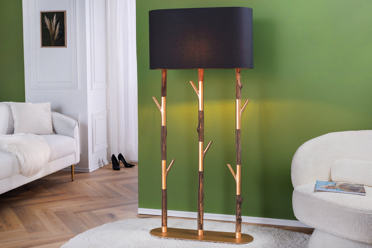 Stehleuchte WARDROBE 150cm Gestell natur gold mit Lampenschirm Schwarzgold