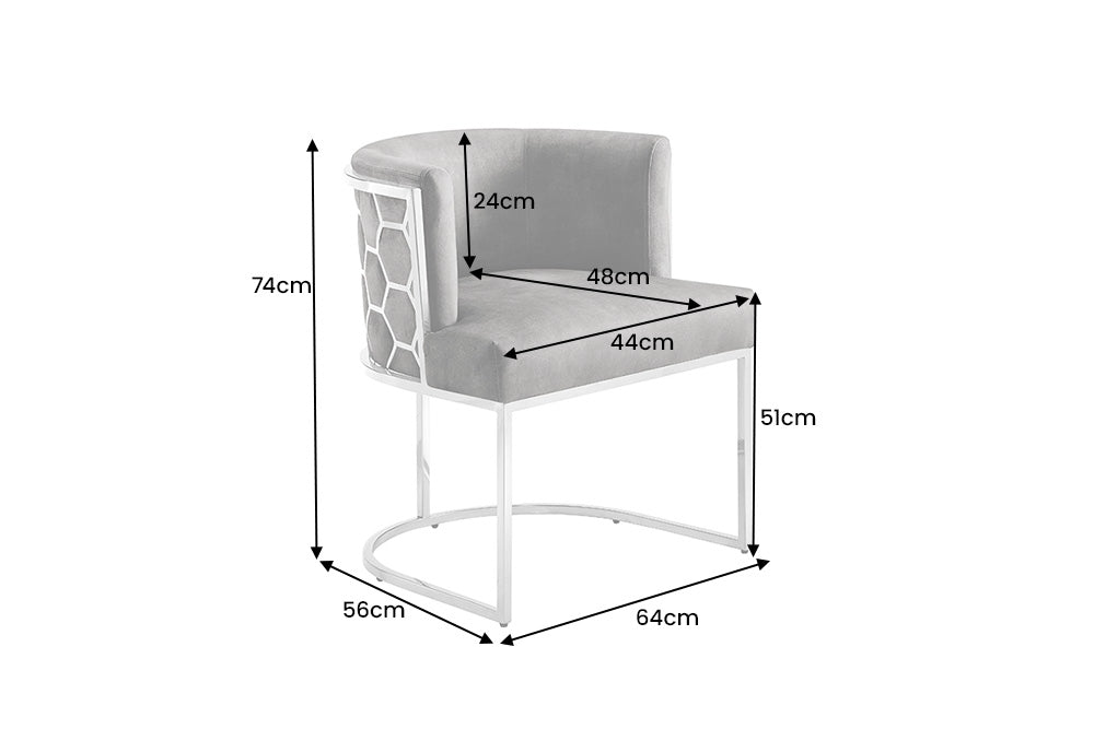 Stuhl ELEGANCE, samtgrau mit silberfarbenem Edelstahlgestell