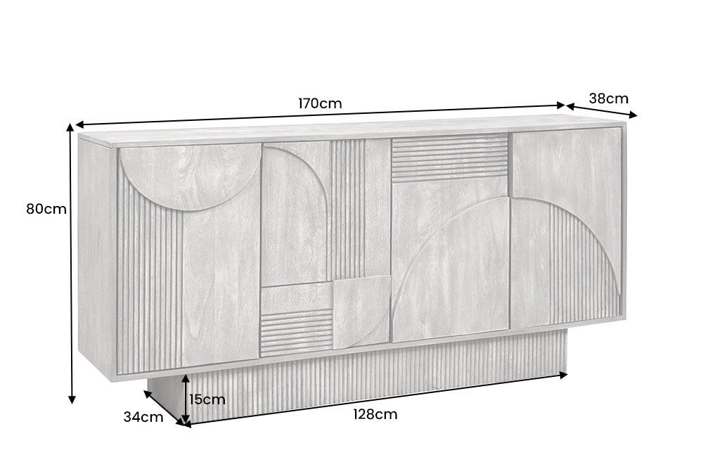 Sideboard ART DECO 170cm 3D Mangoholz Rauchgrau Optik
