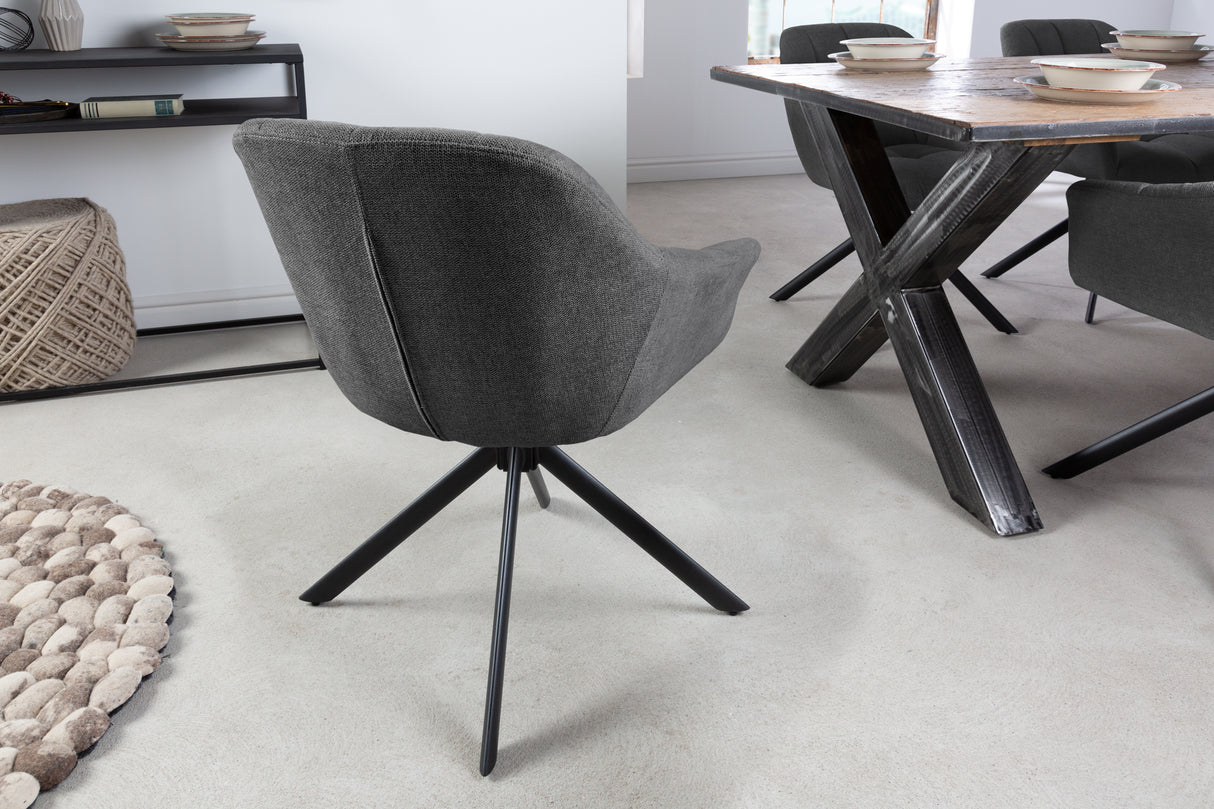 Swivel chair PAPILLON rotatable 180° w/ armrests textured fabric anthracite