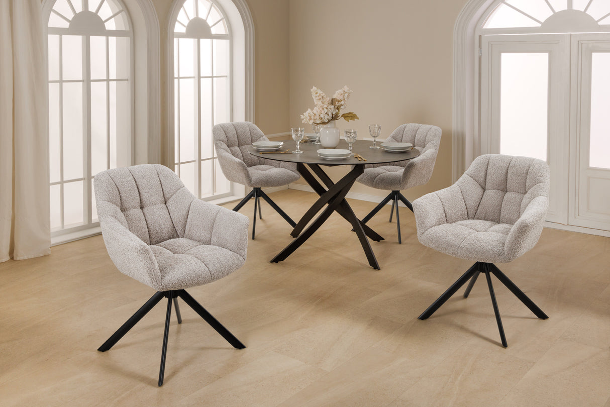 Swivel chair PAPILLON rotatable 180° w/ armrests bouclé beige