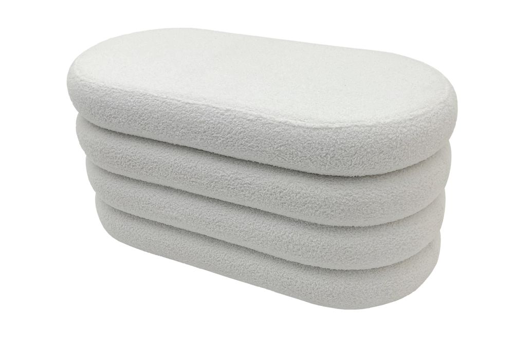 Gepolsterte Bank VOGUE 85cm oval mit Stauraum Bouclé weiß