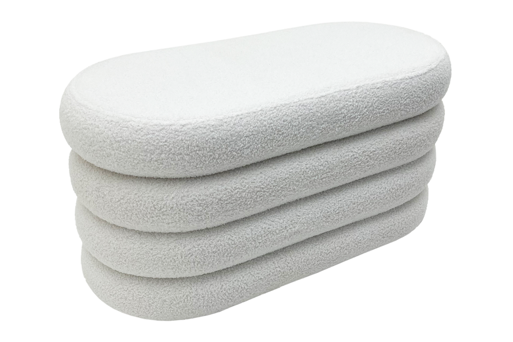 Bench chest VOGUE 85cm oval upholstered w/ storage space bouclè white