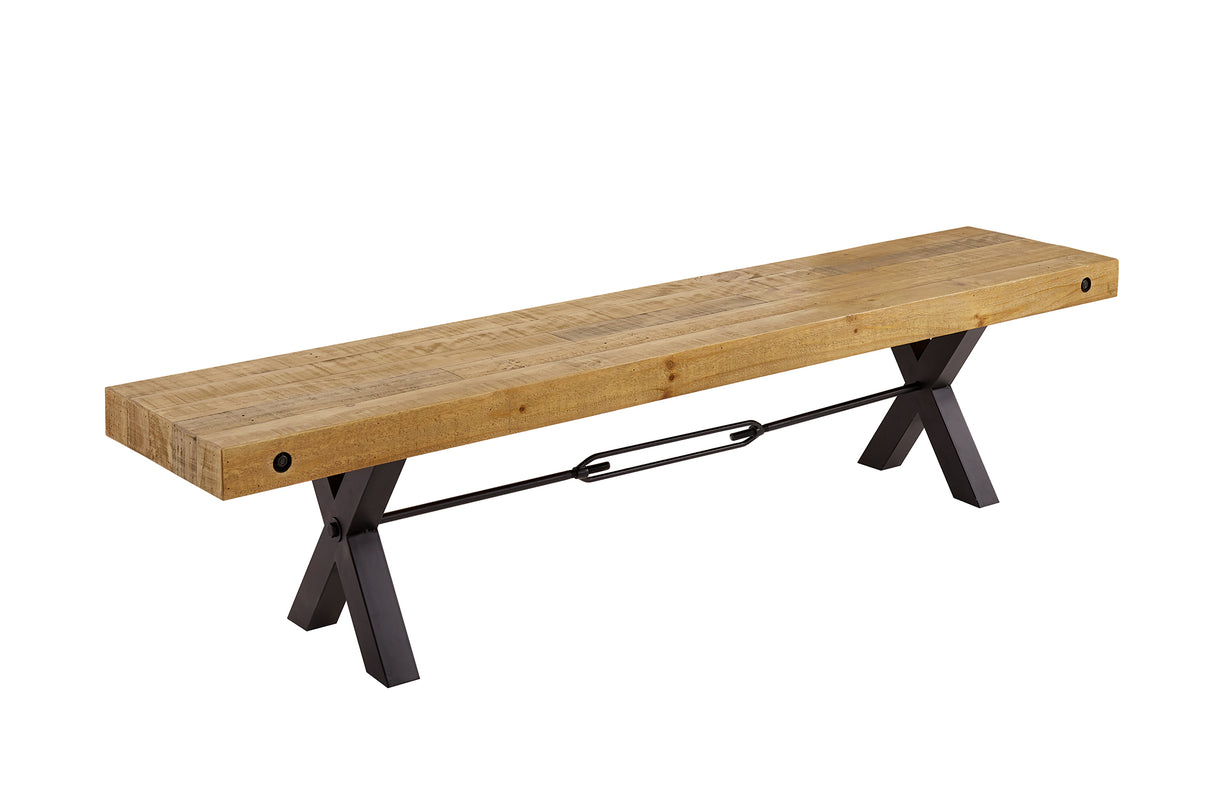 Bench THOR 200cm X-legs pine wood vintage brown