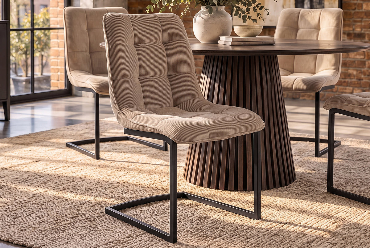 Freischwinger MIAMI quadratische Steppung Cord taupe mit schwarzem Metallgestell