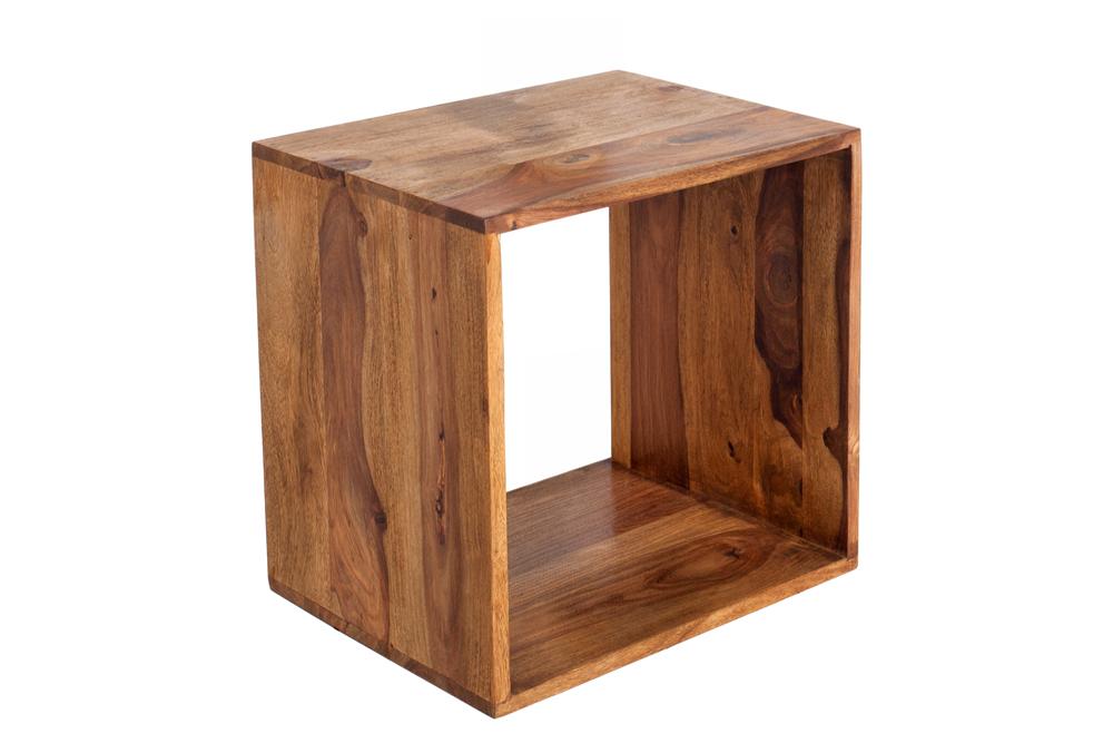 Side table MAKASSAR 45cm w/ open storage compartment sheesham wood brown stone finish