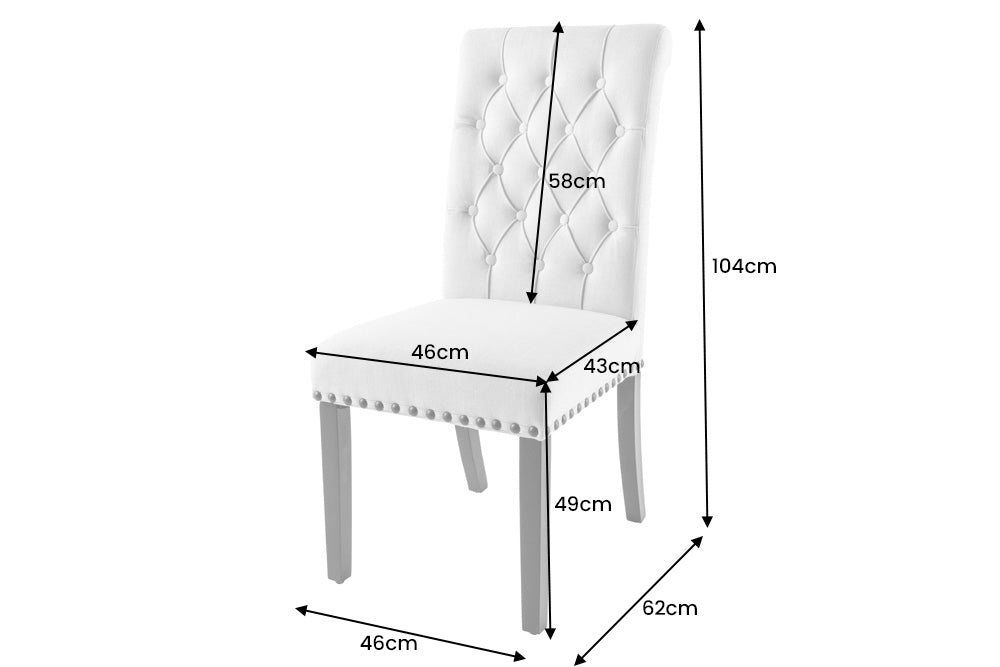 Chair CASTLE black legs textured fabric beige in chesterfield style