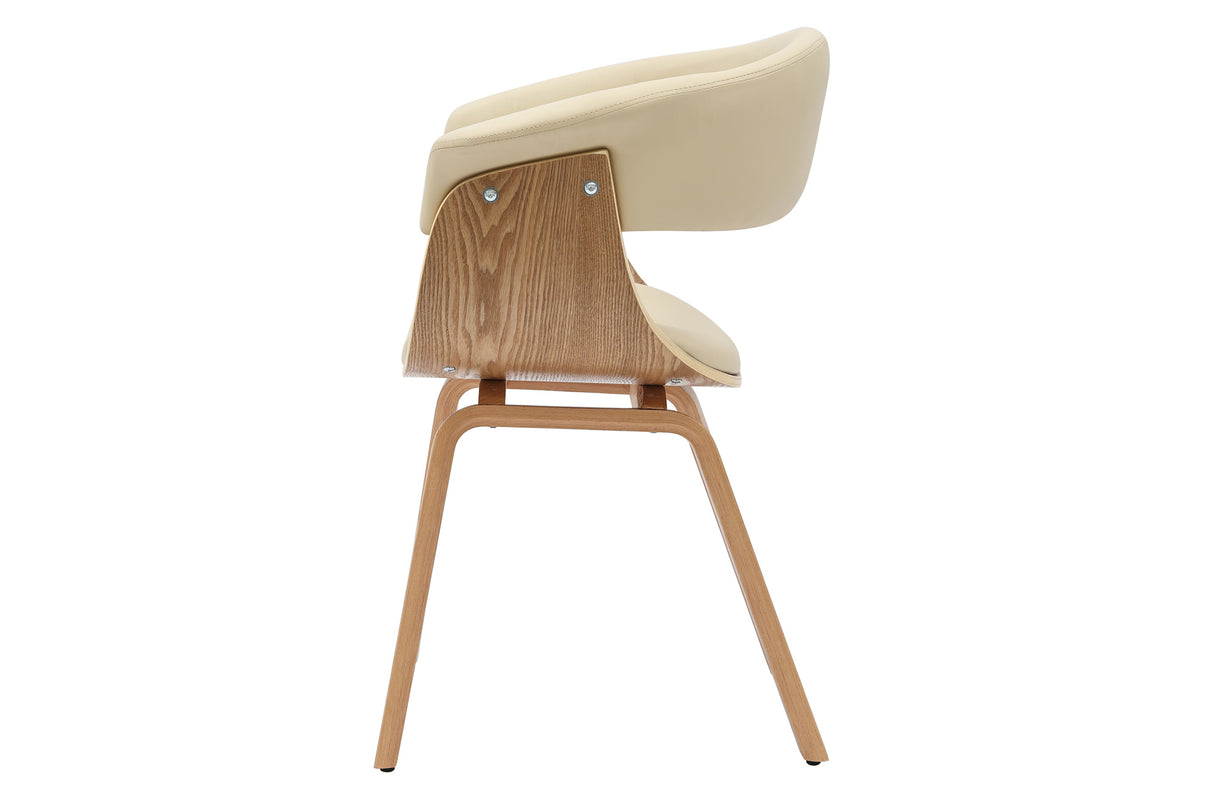 Stuhl ORGANIC m. Armlehne Eichenholz-Optik Furnier Kunstleder Cremefarben
