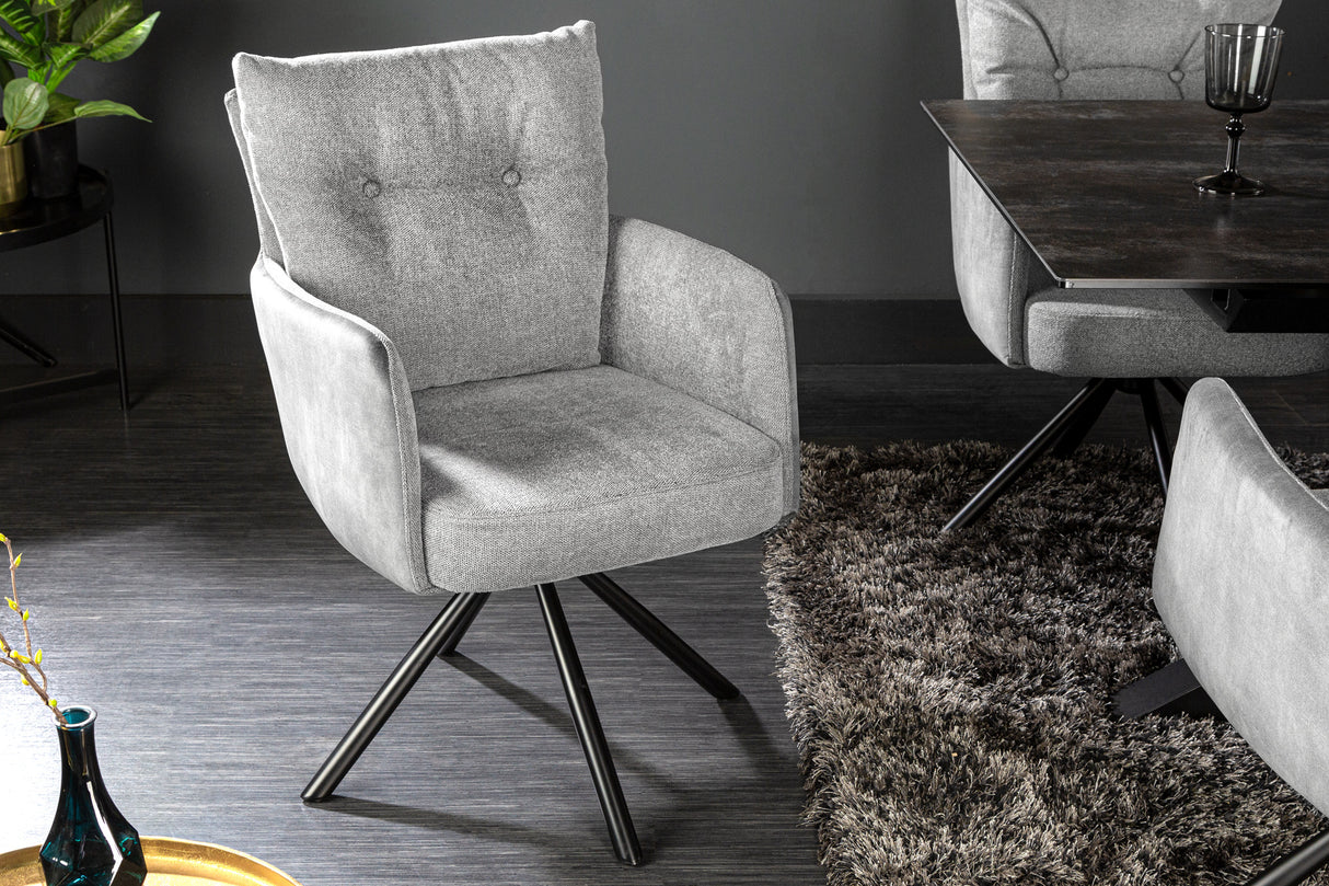 Swivel chair BIG GEORGE with armrests flat woven fabric grey rotatable